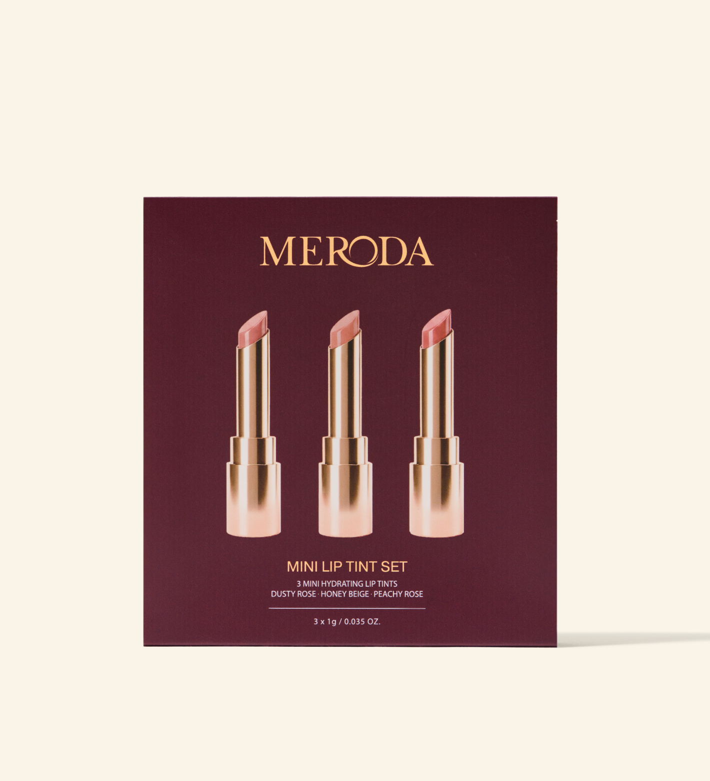 Mini Lip Tint Trio in een stijlvolle Bourgondische geschenkverpakking met drie hydraterende lip tints